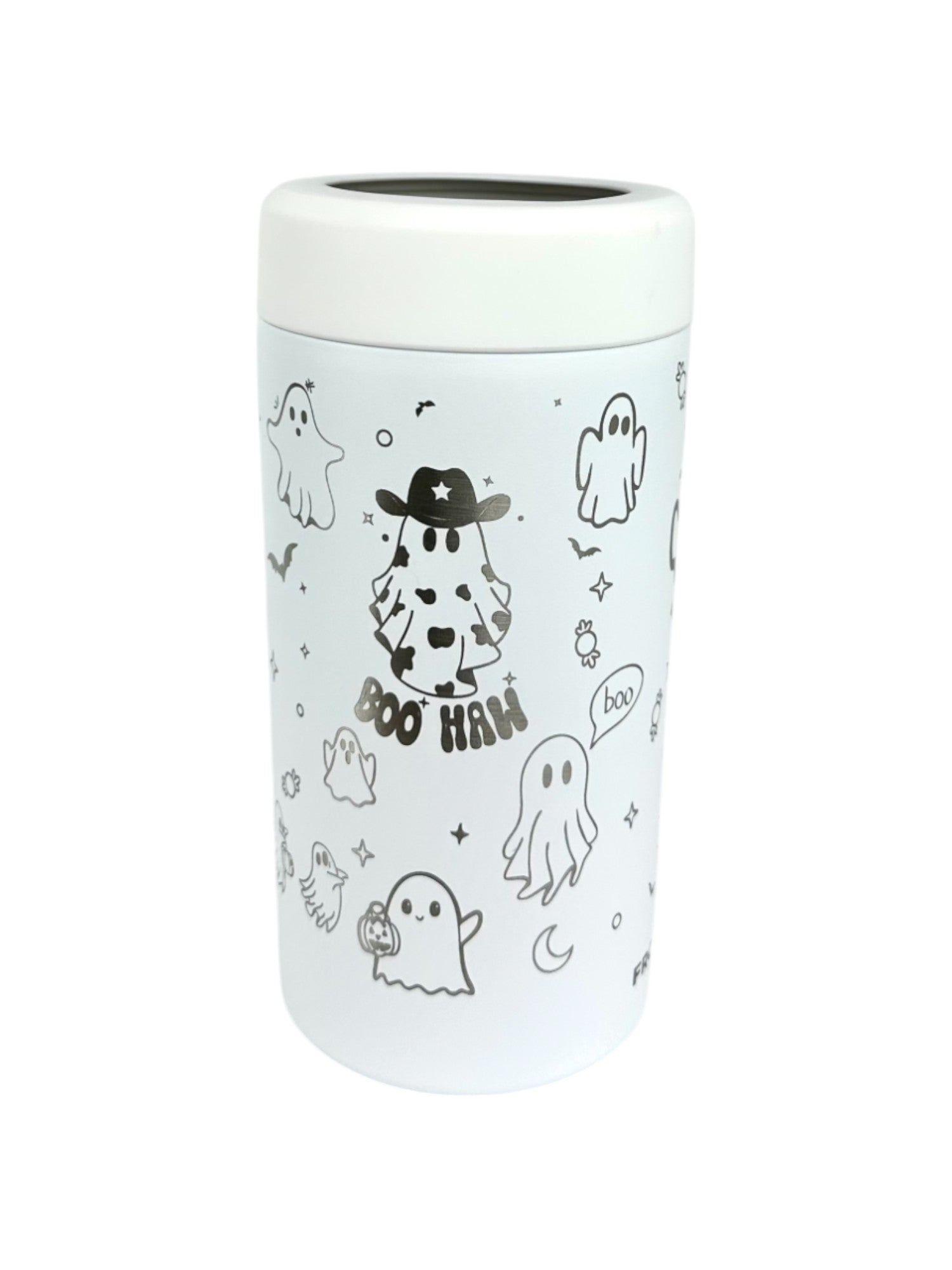 Ghost Frost Buddy™ Universal Can Cooler – Engraved Spooky Halloween Design | Fits All Cans & Bottles