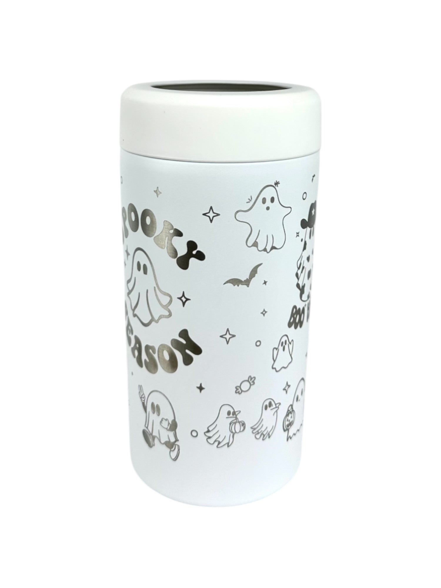 Ghost Frost Buddy™ Universal Can Cooler – Engraved Spooky Halloween Design | Fits All Cans & Bottles