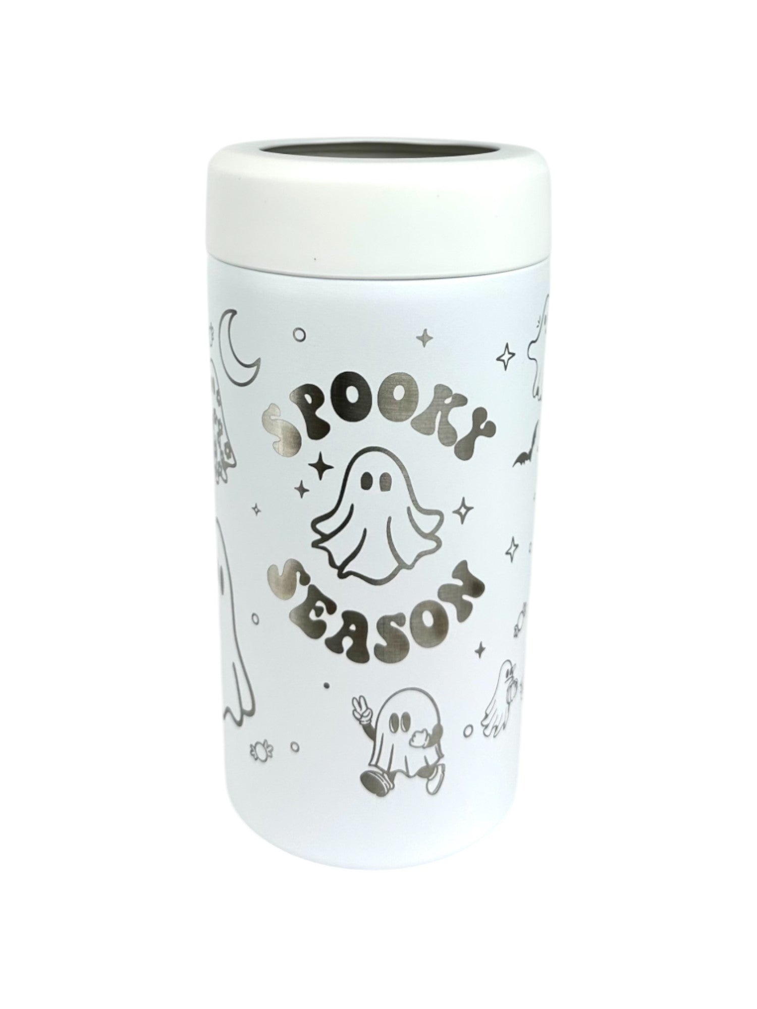 Ghost Frost Buddy™ Universal Can Cooler – Engraved Spooky Halloween Design | Fits All Cans & Bottles