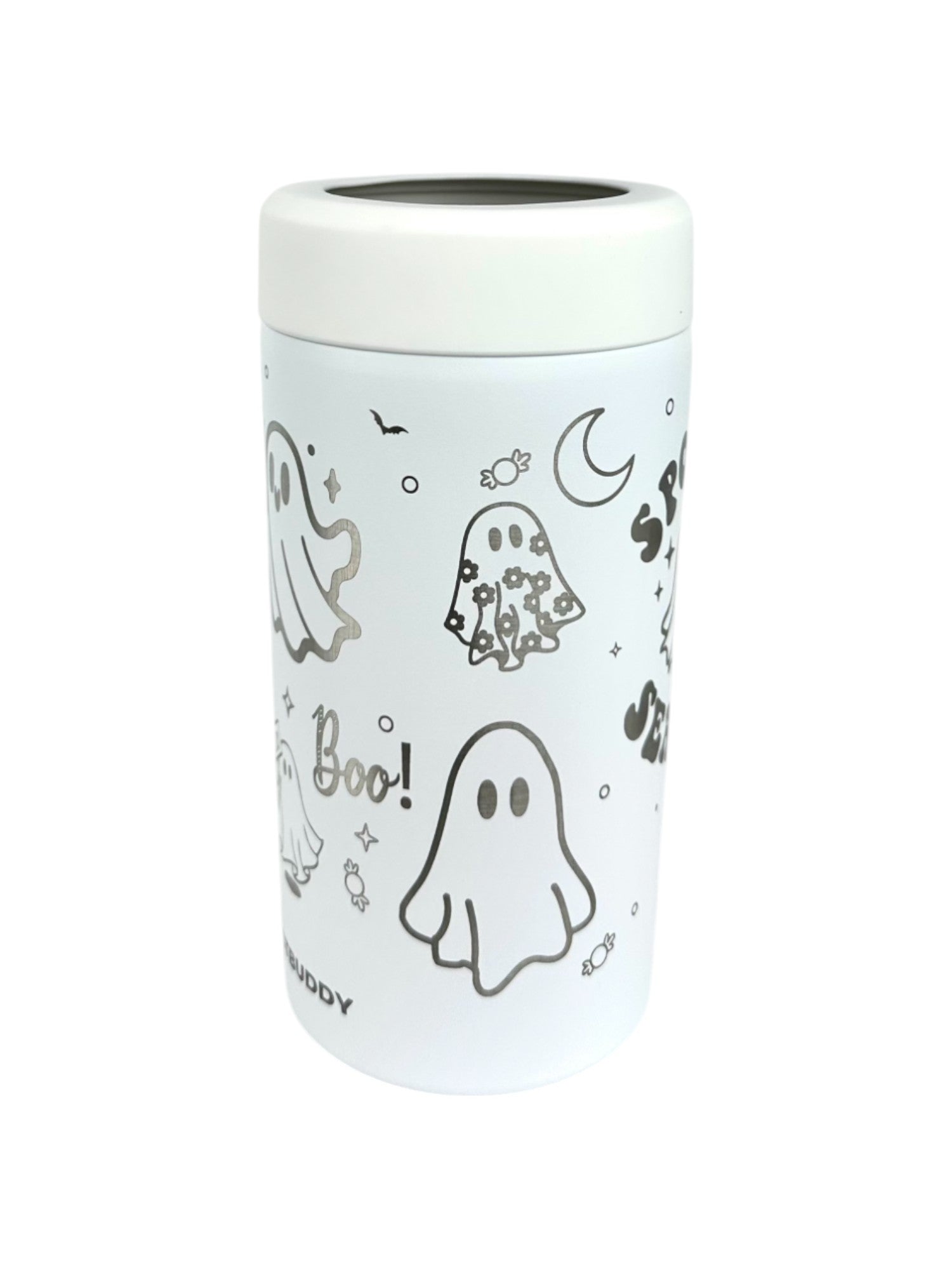 Ghost Frost Buddy™ Universal Can Cooler – Engraved Spooky Halloween Design | Fits All Cans & Bottles