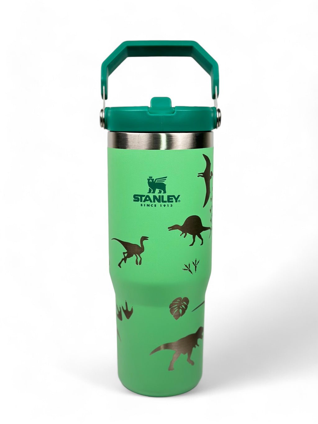 Dinosaur Custom Engraved Stanley 30 Oz. IceFlow Tumbler with Flip Straw Personalized Tumbler Jurassic Park Laser Engraved