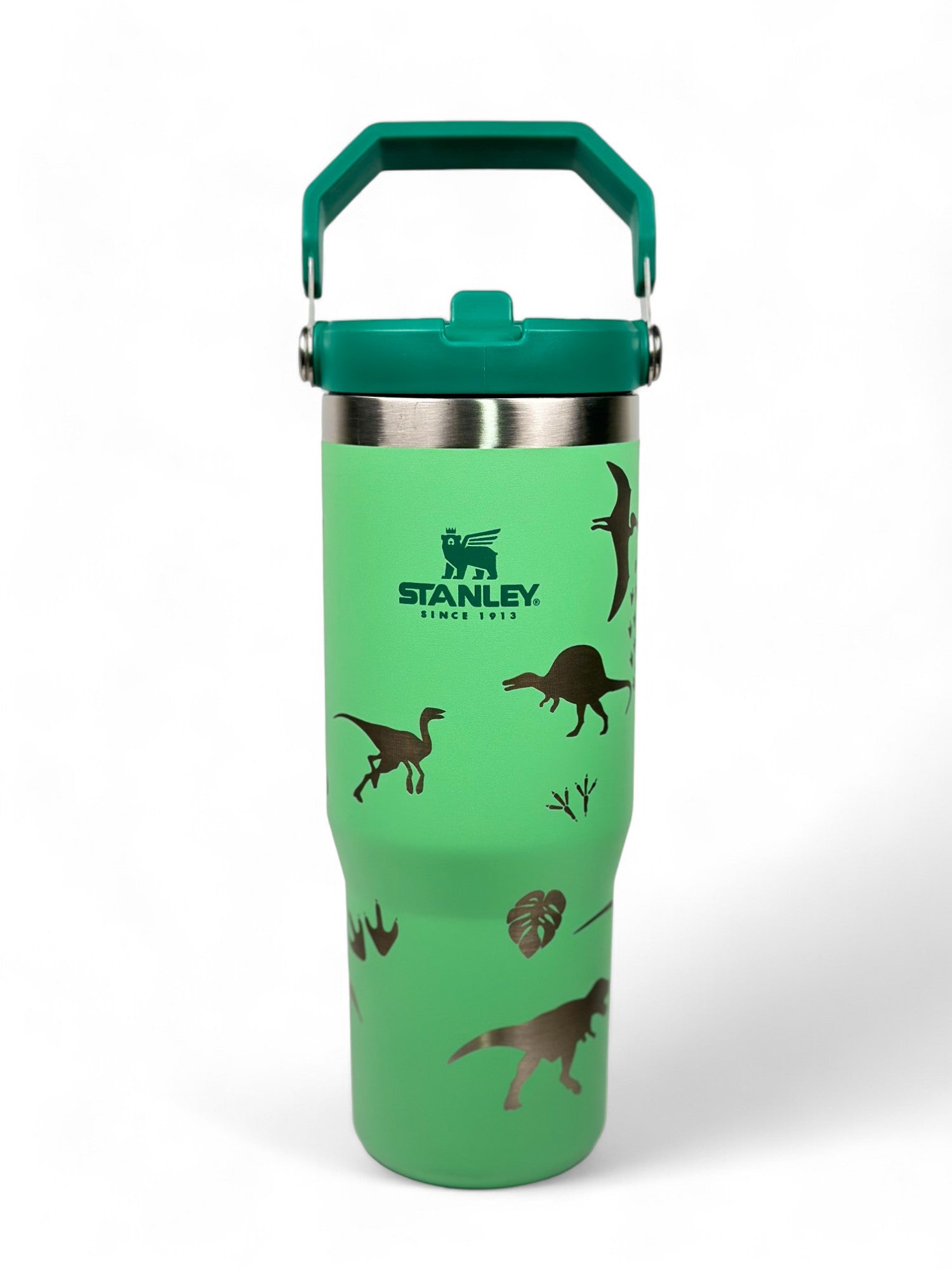 Dinosaur Custom Engraved Stanley 30 Oz. IceFlow Tumbler with Flip Straw Personalized Tumbler Jurassic Park Laser Engraved