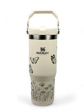 Butterfly and Flower Custom Engraved Stanley 30 Oz. IceFlow Tumbler with Flip Straw