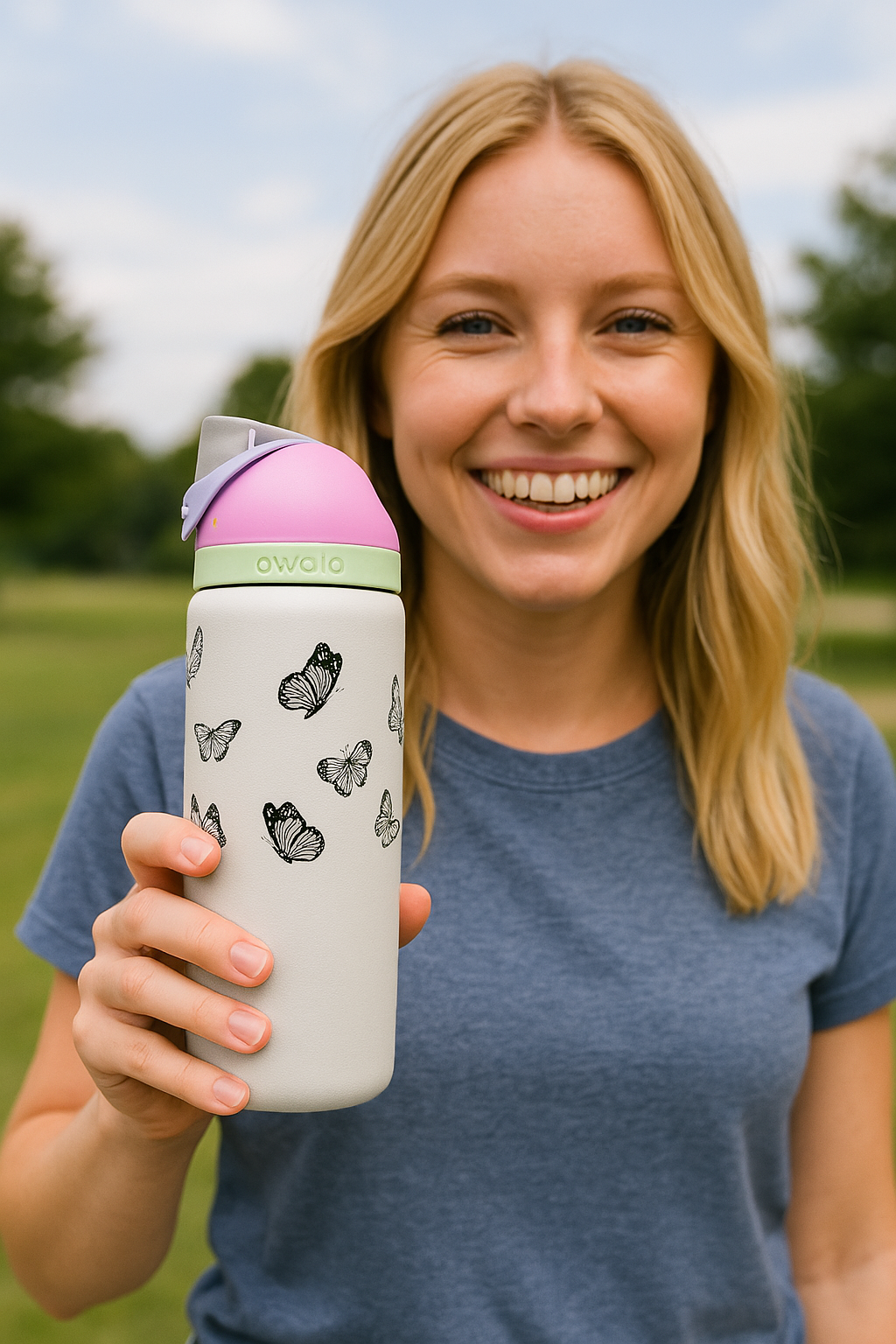 Owala Engravings Custom Engraved Candy Coated Water Bottle Butterfly wrap with butterflies