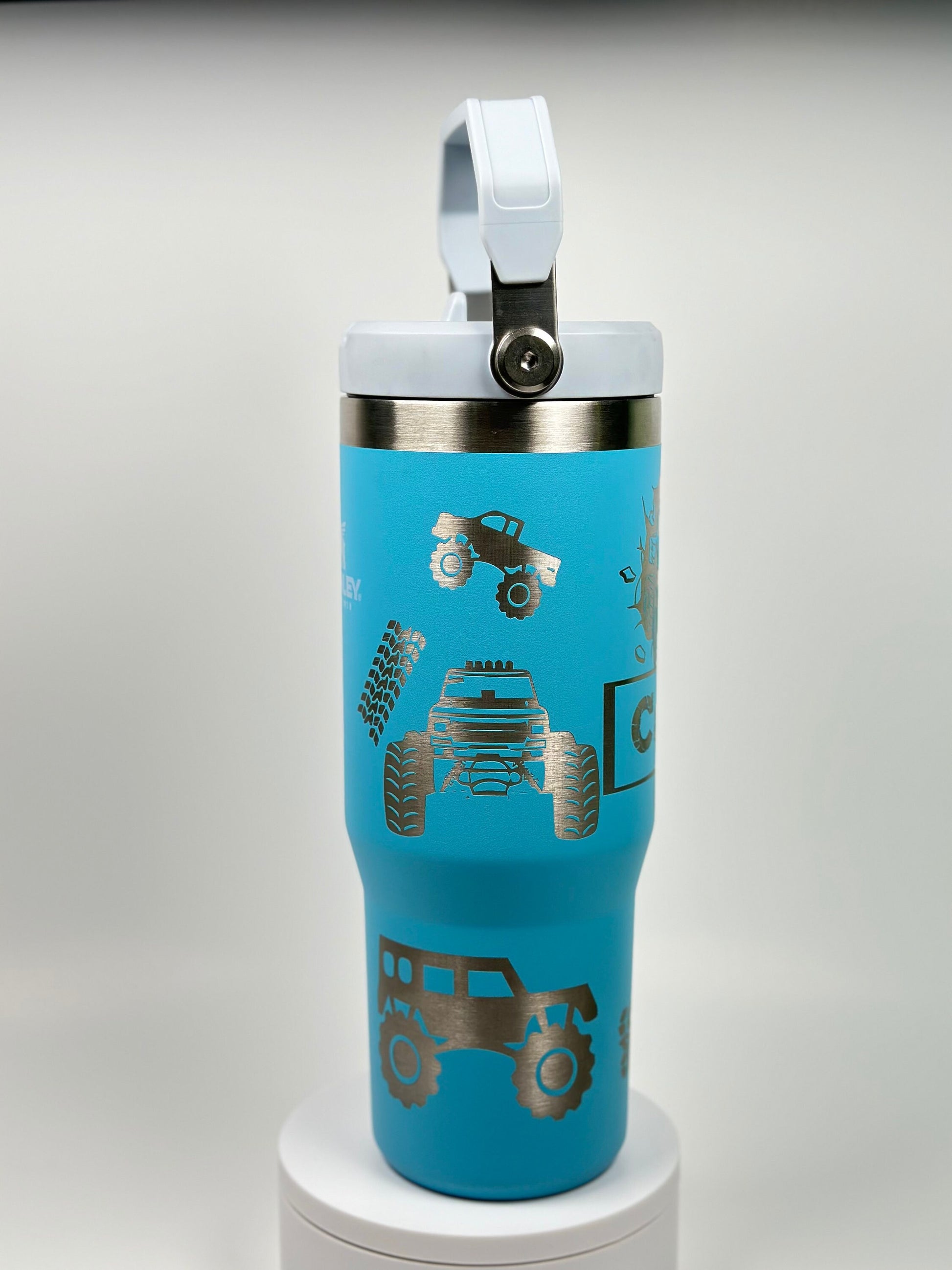 Monster Truck Custom Engraved Stanley 30 Oz. IceFlow Tumbler with Flip Straw Personalized Tumbler Laser Engraved water bottle for kid
