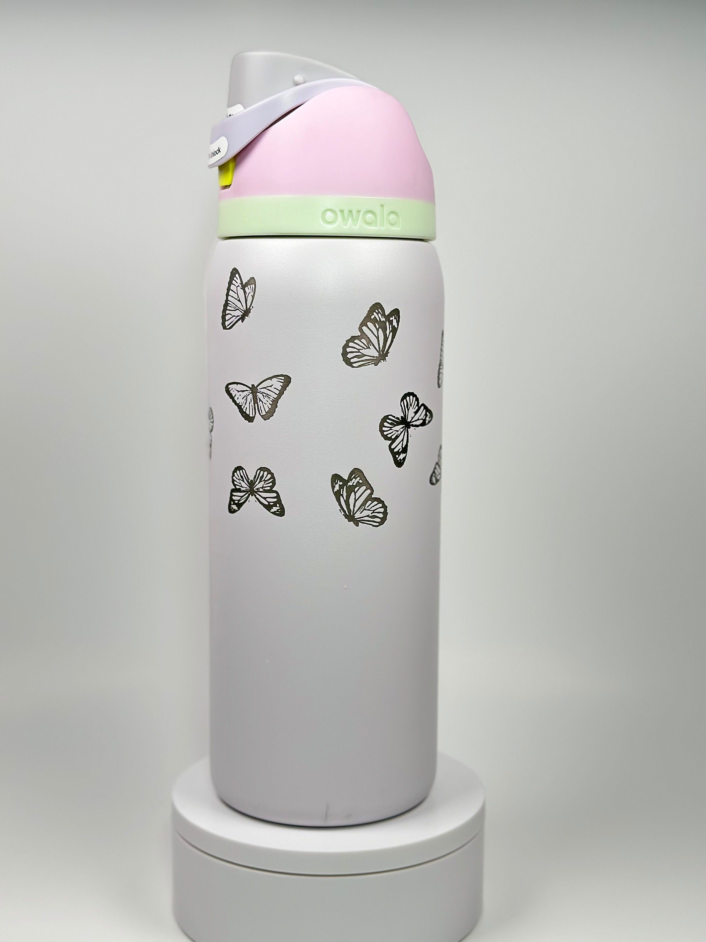 Owala Engravings Custom Engraved Candy Coated Water Bottle Butterfly wrap with butterflies