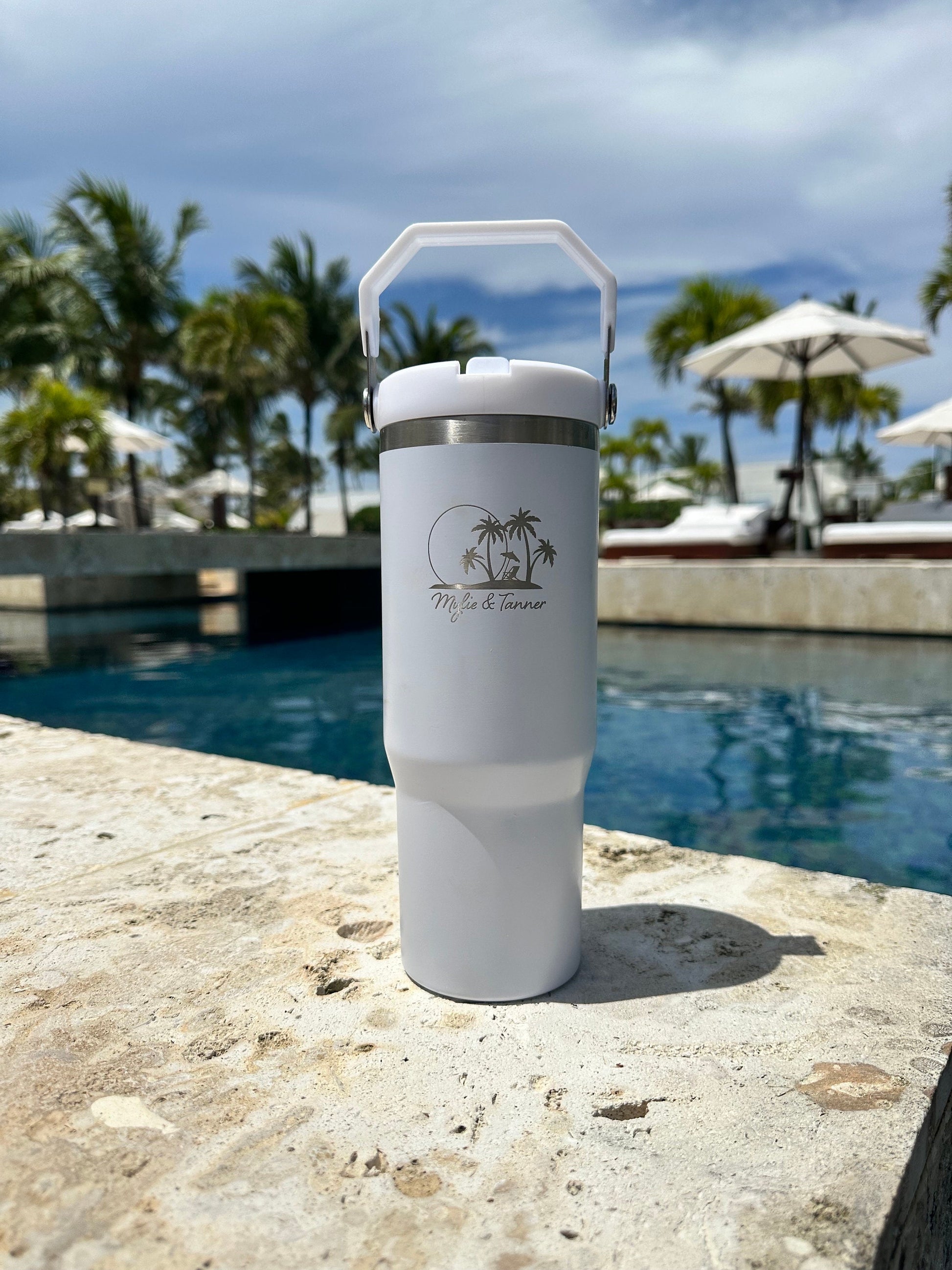 Travel Tumbler 30 oz Vacation Cup Personalized With Straw Custom Engraved Tumbler For Family Trip Honeymoon Anniversary Birthday