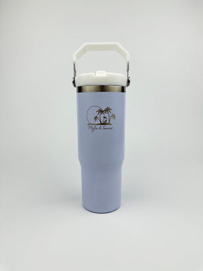 Travel Tumbler 30 oz Vacation Cup Personalized With Straw Custom Engraved Tumbler For Family Trip Honeymoon Anniversary Birthday