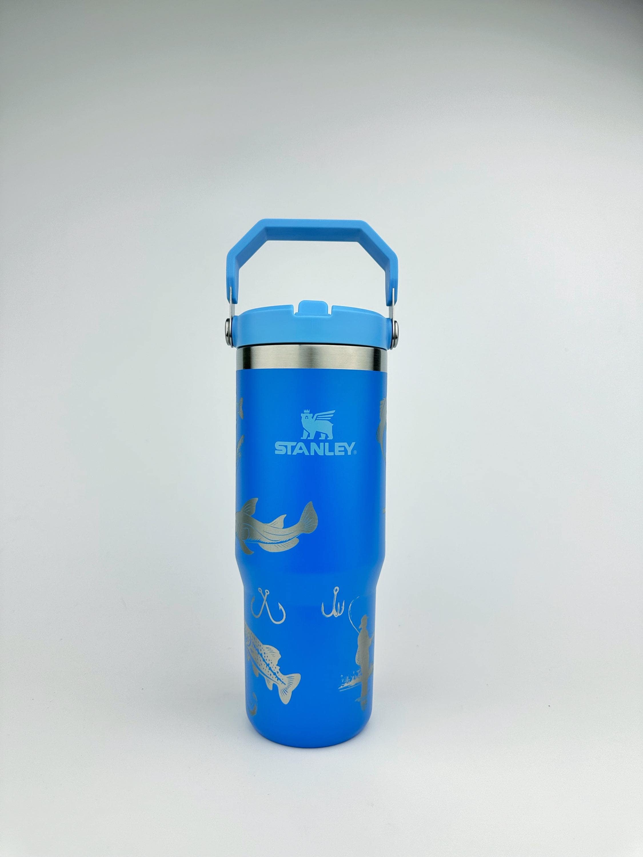 Fishing Custom Engraved Fish Stanley 30 Oz. IceFlow Tumbler with Flip Straw Personalized Tumbler Laser Engraved Fisherman cup