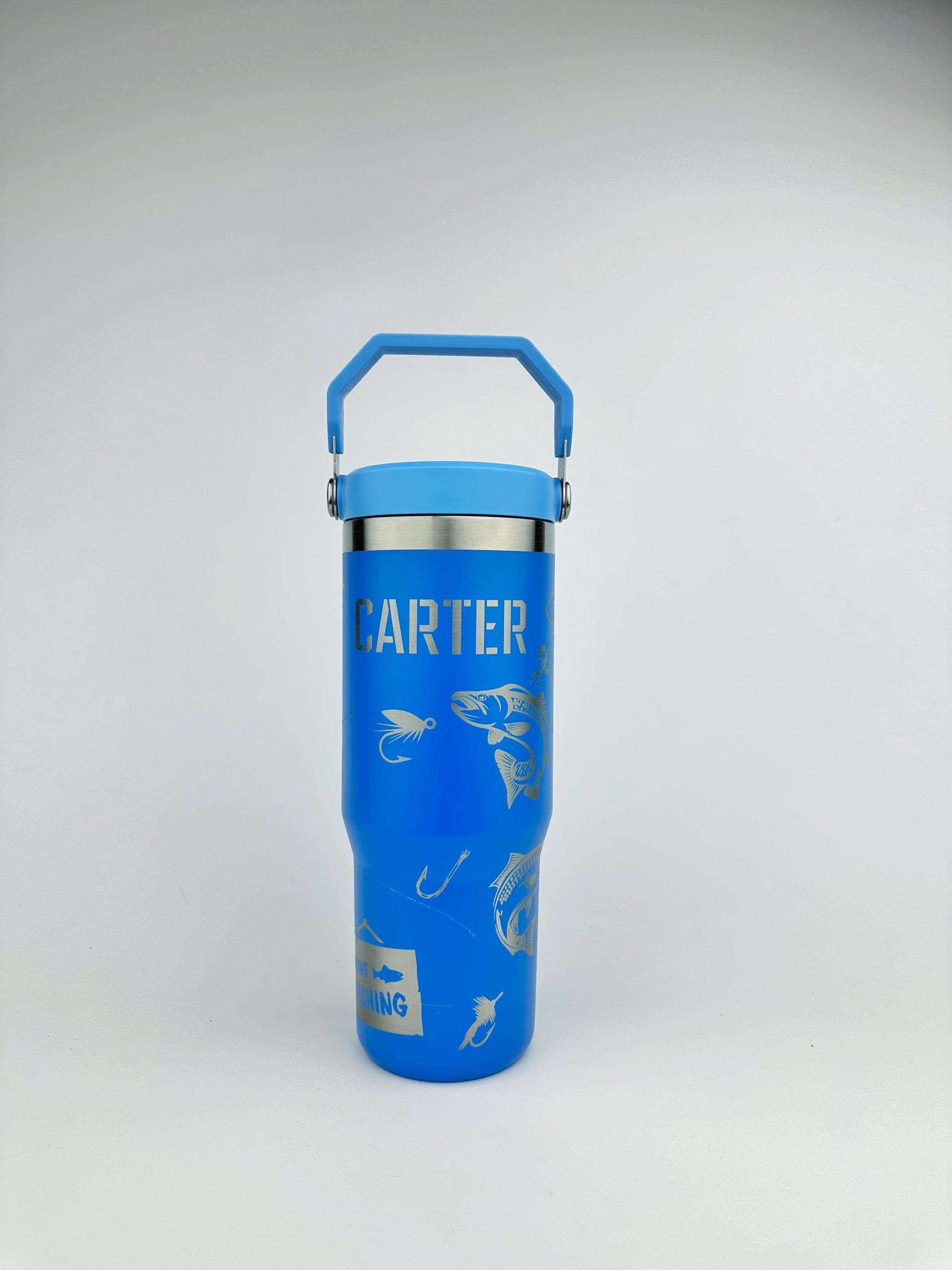 Fishing Custom Engraved Fish Stanley 30 Oz. IceFlow Tumbler with Flip Straw Personalized Tumbler Laser Engraved Fisherman cup