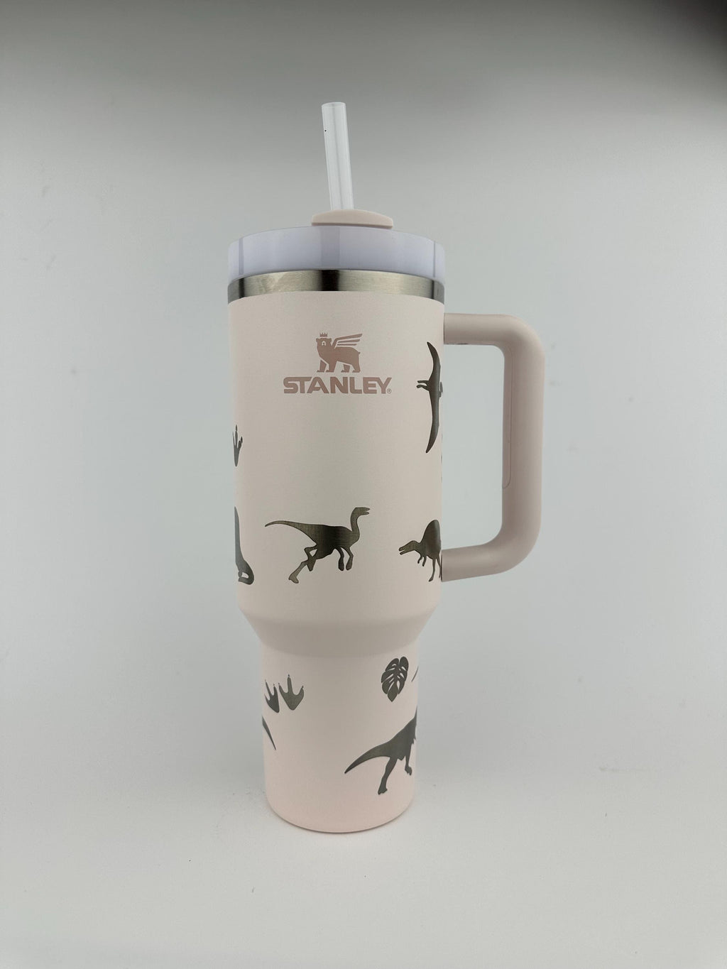Dinosaur Custom Engraved Stanley 40 Oz. IceFlow Tumbler with Flip Straw Personalized Tumbler Jurassic Park Laser Engraved