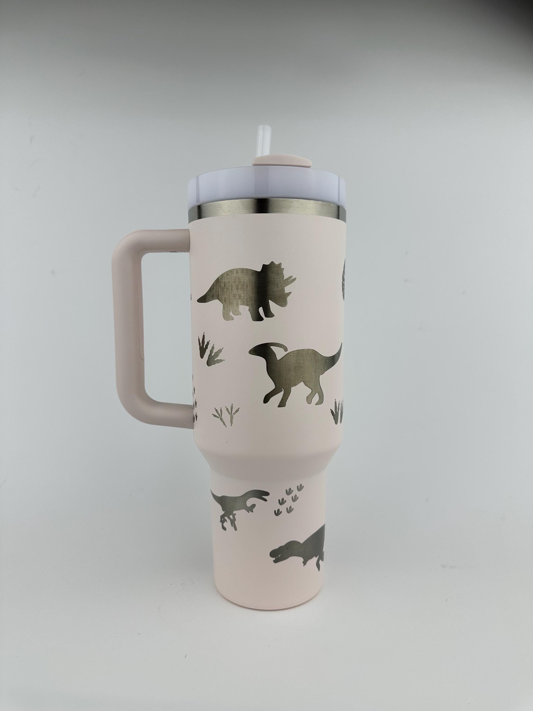 Dinosaur Custom Engraved Stanley 40 Oz. IceFlow Tumbler with Flip Straw Personalized Tumbler Jurassic Park Laser Engraved