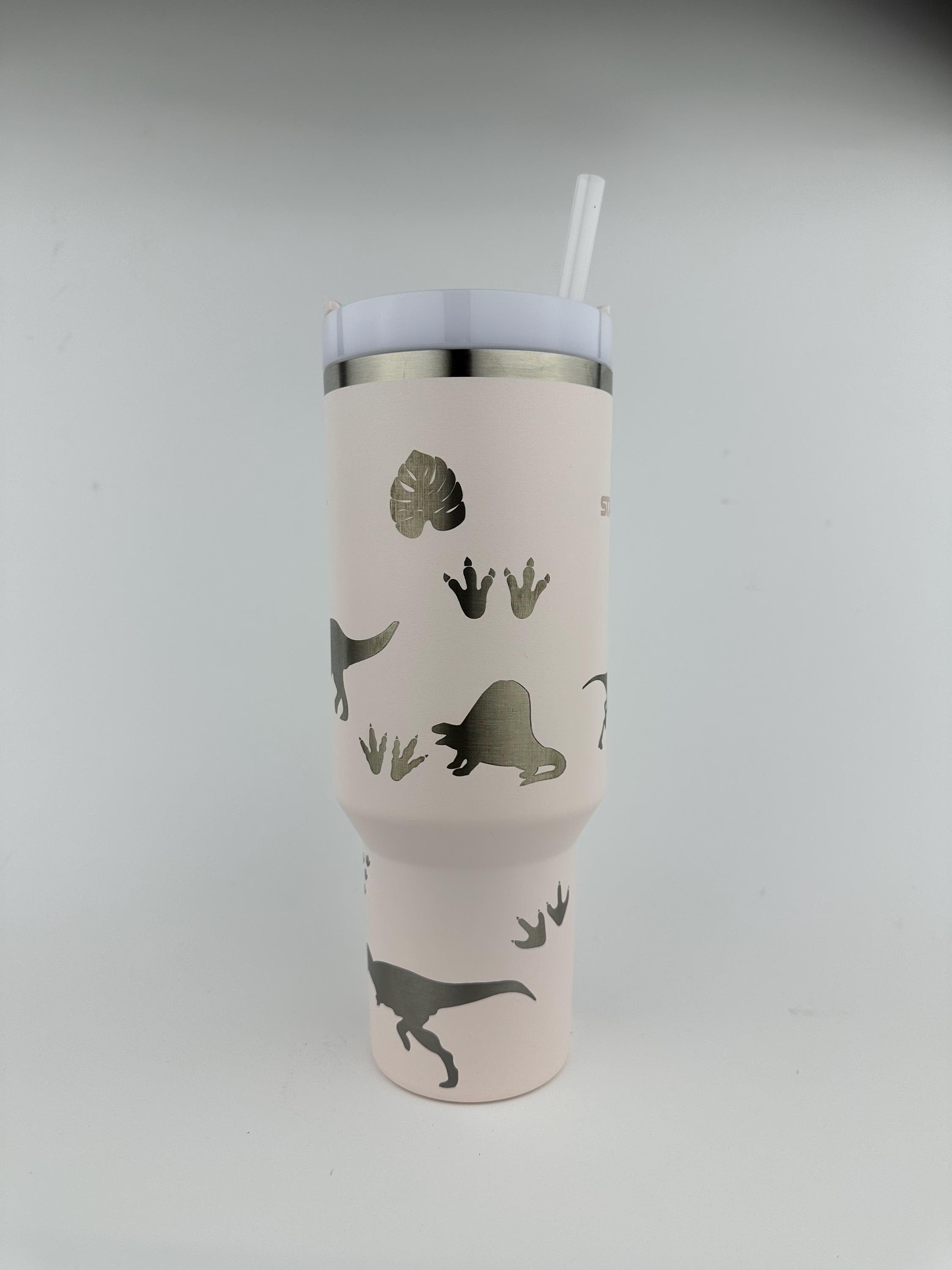Dinosaur Custom Engraved Stanley 40 Oz. IceFlow Tumbler with Flip Straw Personalized Tumbler Jurassic Park Laser Engraved