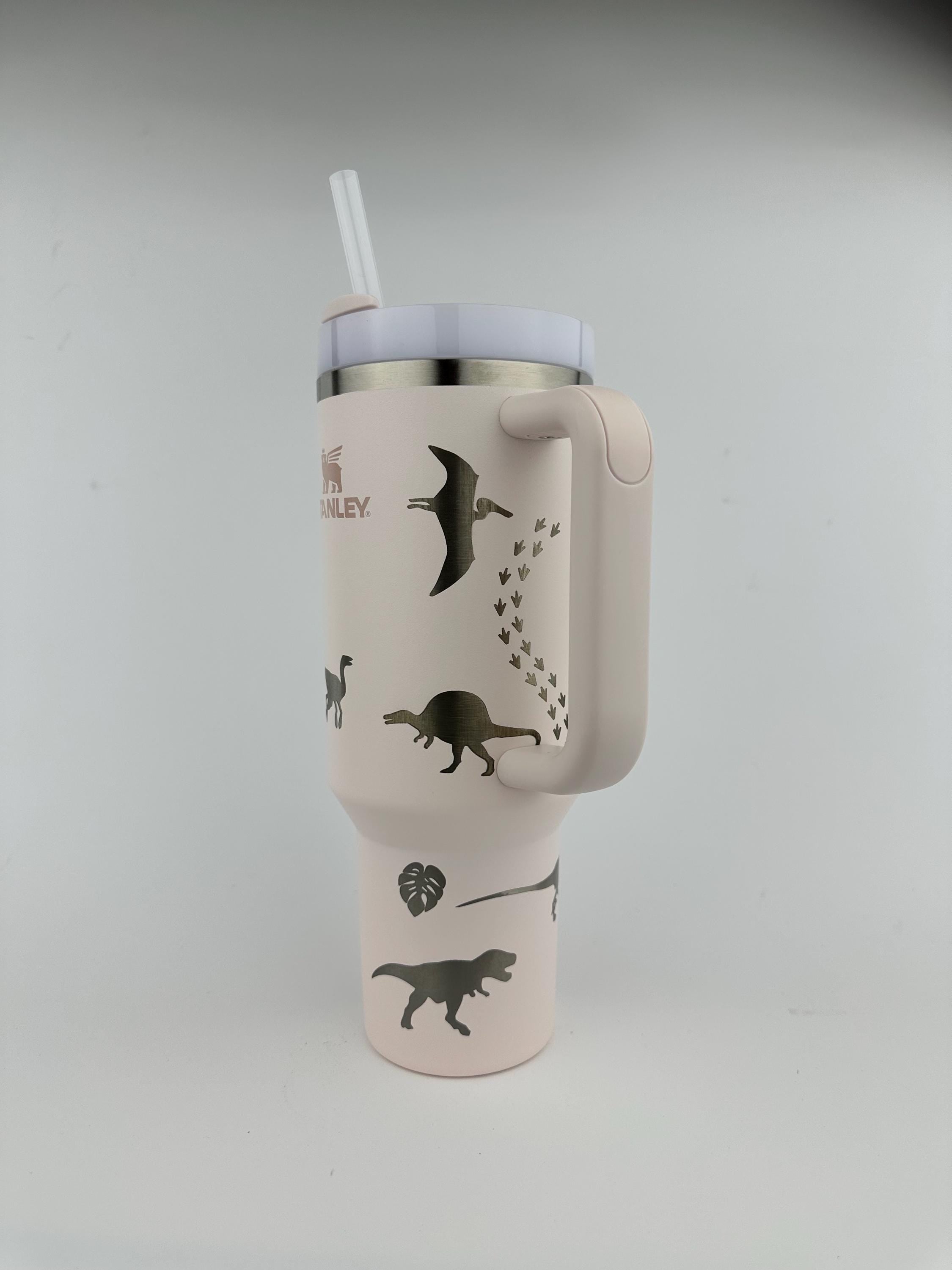 Dinosaur Custom Engraved Stanley 40 Oz. IceFlow Tumbler with Flip Straw Personalized Tumbler Jurassic Park Laser Engraved