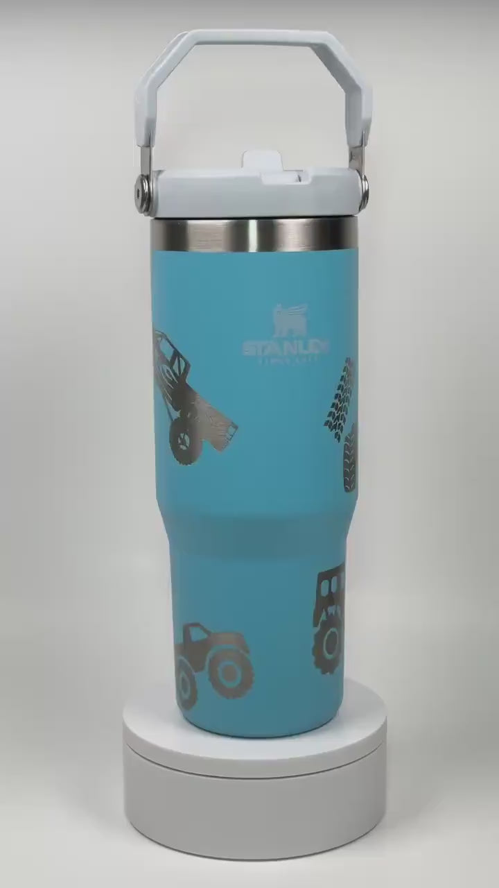 Monster Truck Custom Engraved Stanley 30 Oz. IceFlow Tumbler with Flip Straw Personalized Tumbler Laser Engraved water bottle for kid