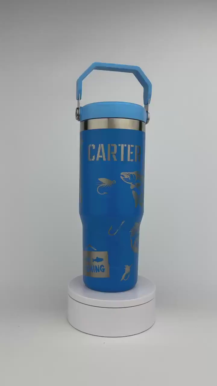 Fishing Custom Engraved Fish Stanley 30 Oz. IceFlow Tumbler with Flip Straw Personalized Tumbler Laser Engraved Fisherman cup