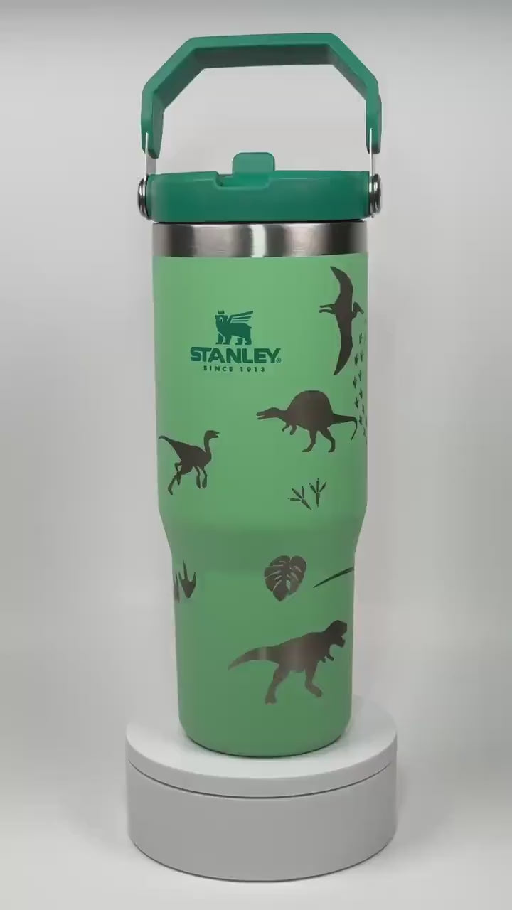 Dinosaur Custom Engraved Stanley 30 Oz. IceFlow Tumbler with Flip Straw Personalized Tumbler Jurassic Park Laser Engraved