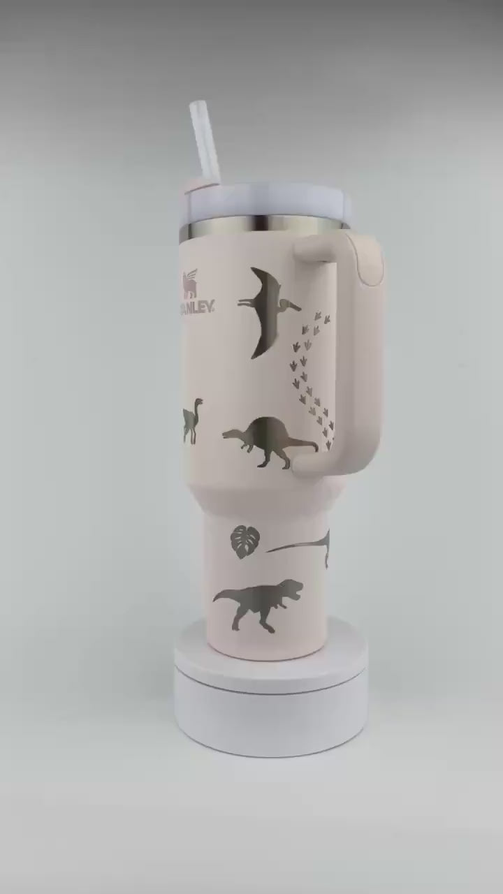 Dinosaur Custom Engraved Stanley 40 Oz. IceFlow Tumbler with Flip Straw Personalized Tumbler Jurassic Park Laser Engraved