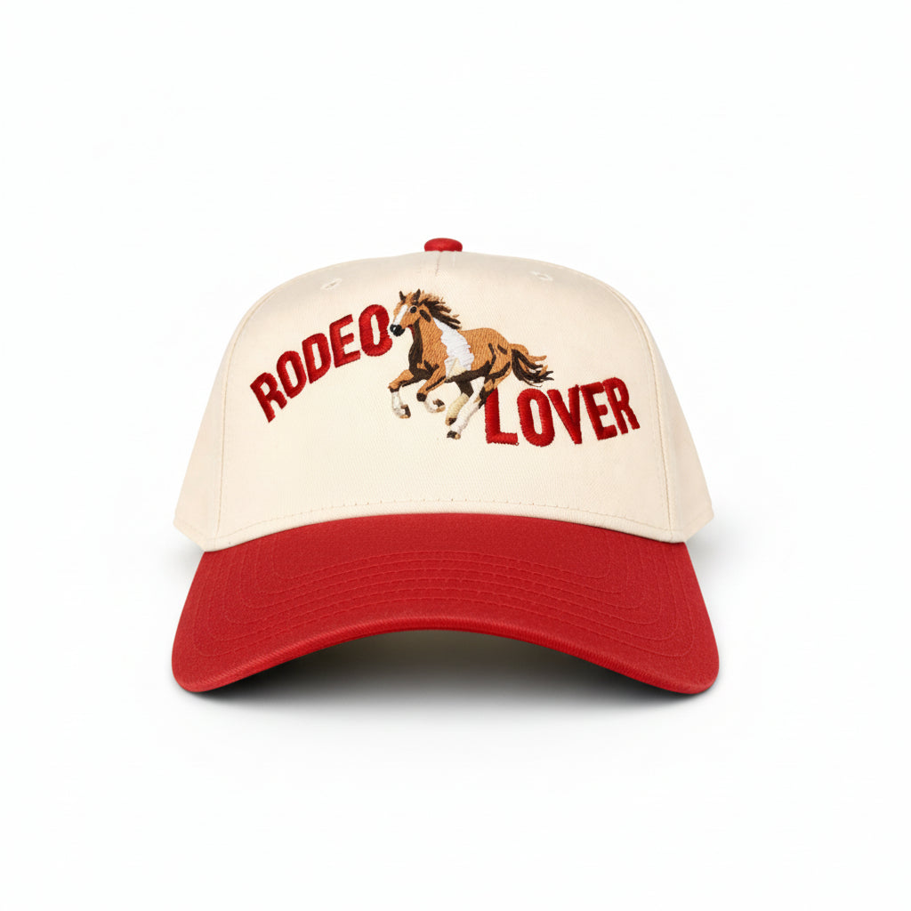 Rodeo Lover Embroidered Hat – Western Horse Trucker Cap, Two-Tone Vintage Rodeo Hat